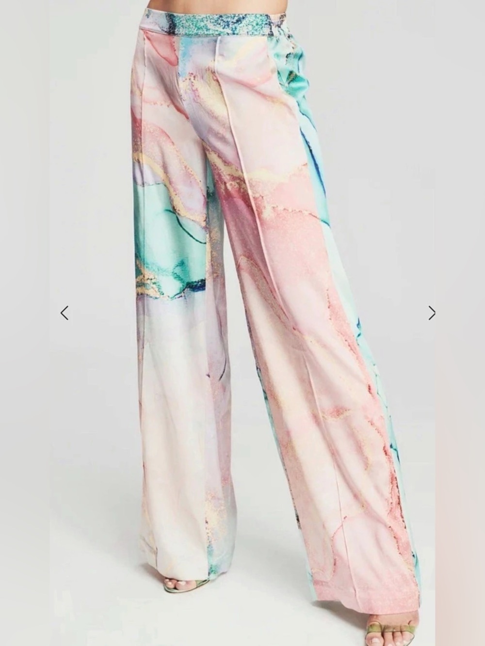 Retrofête Kasha Silk Pant Abstract Wide Leg Silk Pants in Pink & Blue Size Mediu